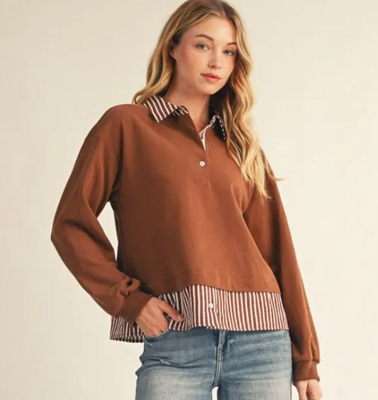 Chocolate L/S Top with Strip Detail