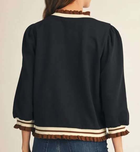 Mocha Charm Contrast Ruffle Trim Sweater
