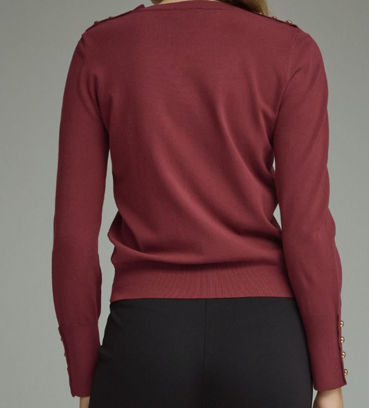 Burgundy Gold Button Sweater