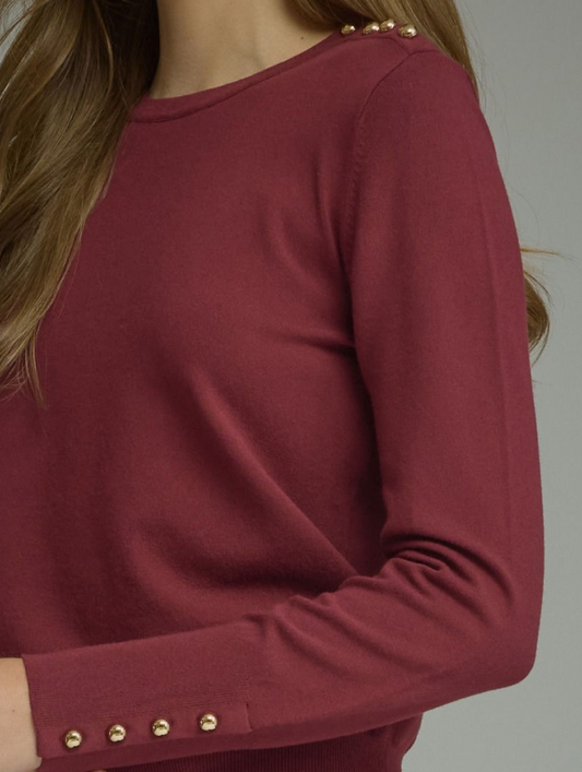 Burgundy Gold Button Sweater