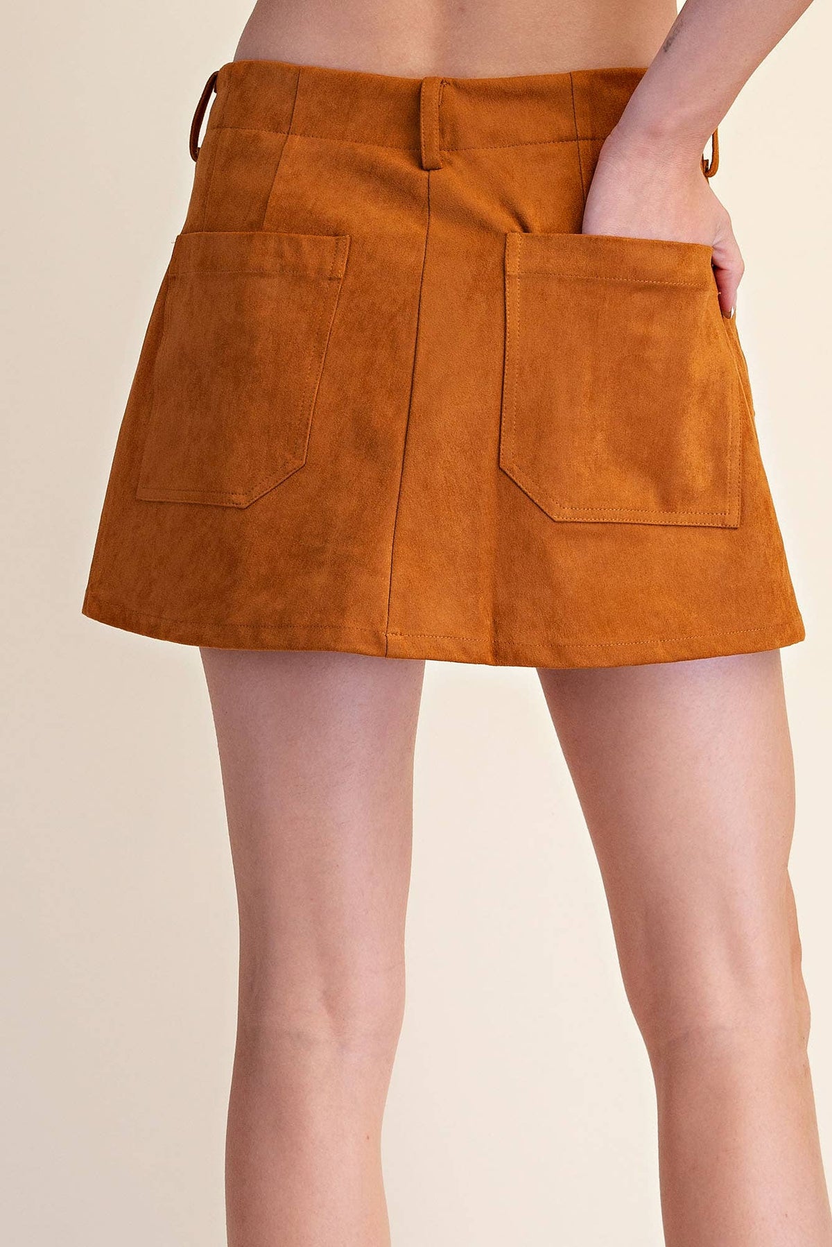 Suede-Look Soft Brush Stretchy Skort: Olive / L