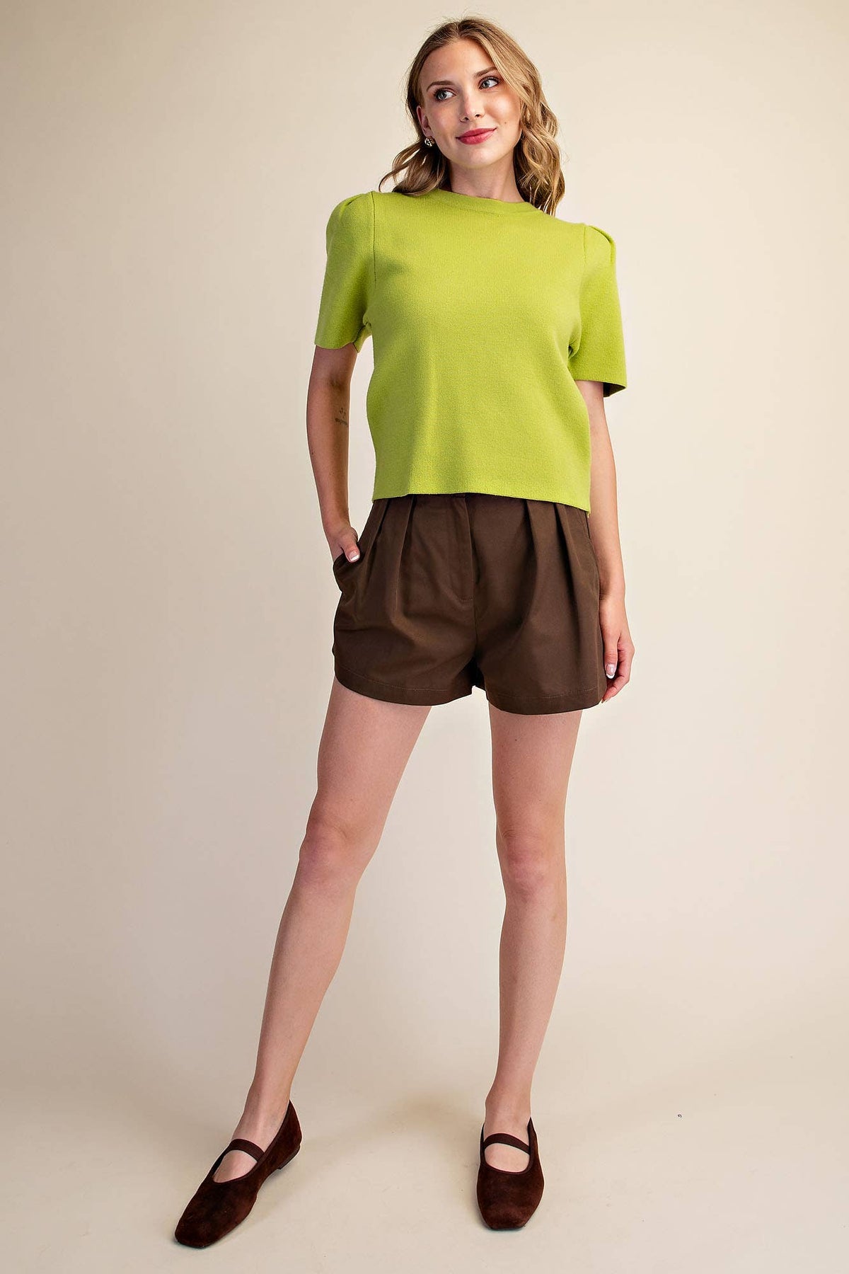 Puff Sleeve Pullover Knit Top: Teal / M