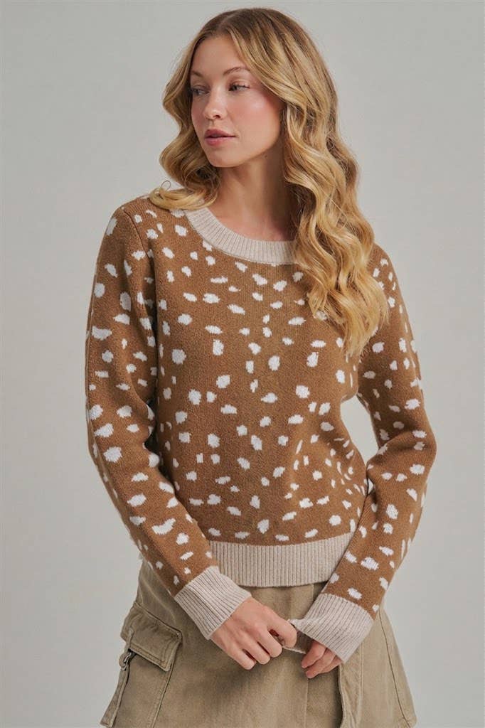 SOFT COZY DEER PATTERN FALL SWEATER TOP_JLT00521-01: BROWN/OATMEAL / S-M-L(2-2-2)