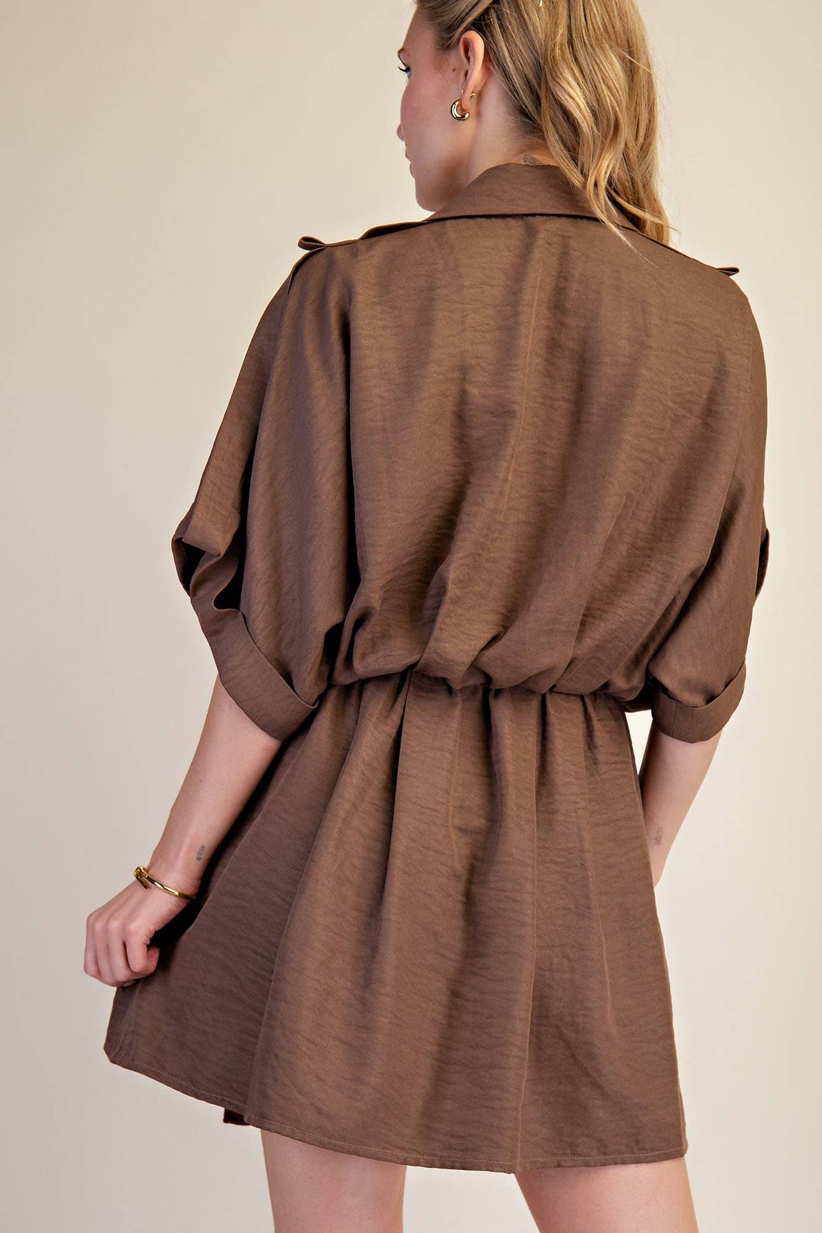 Lapel Collar With V-neckline Wrap Dress: Burgundy / L