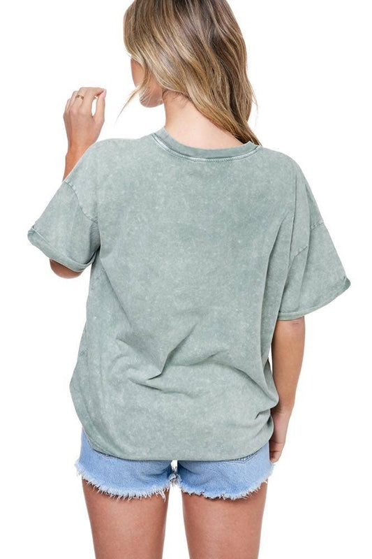 "Long Live Cowgirls" Vintage Graphic Mineral Washed Tee: GREEN