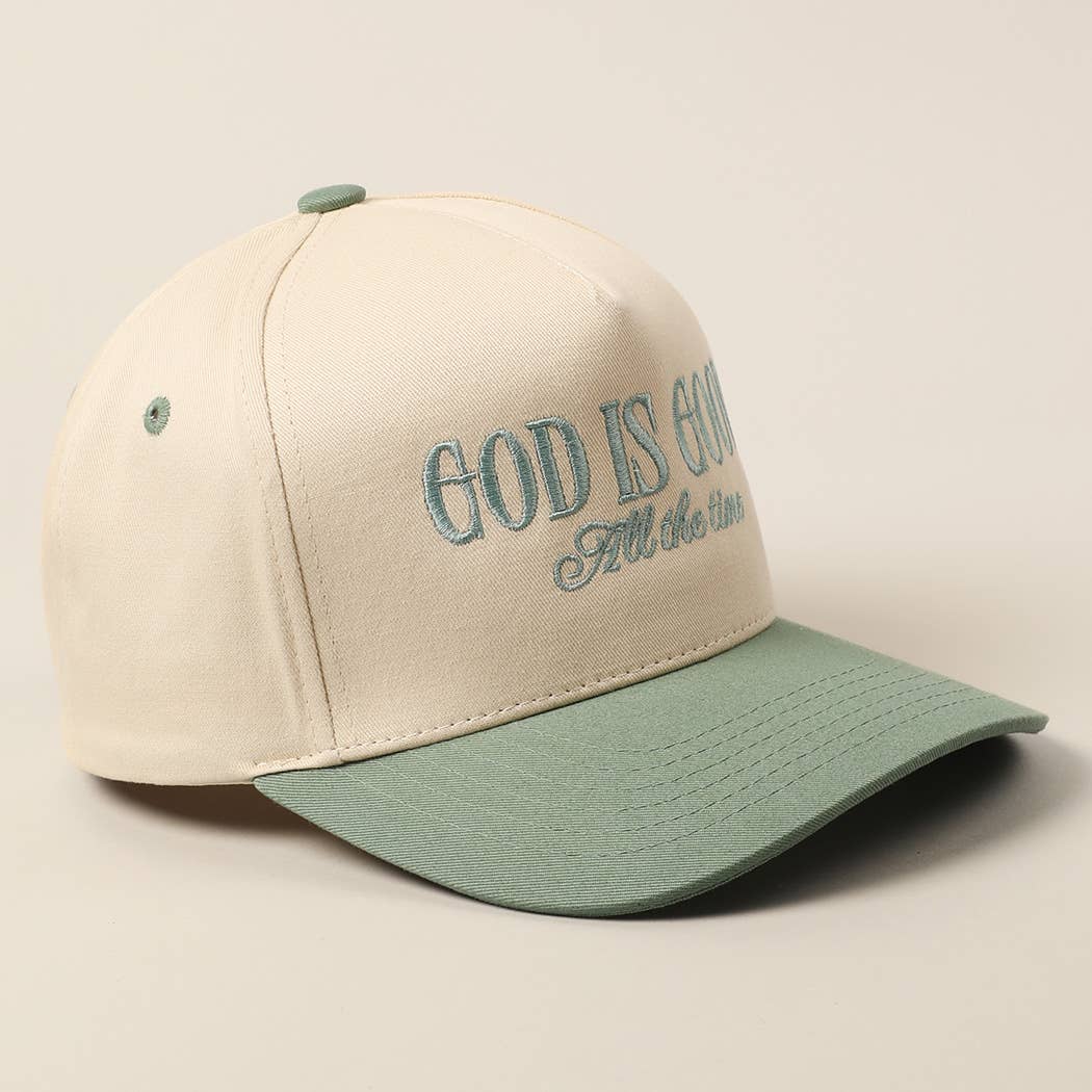God Is Good All The Time Embroidery Trucker Hat: SAGE