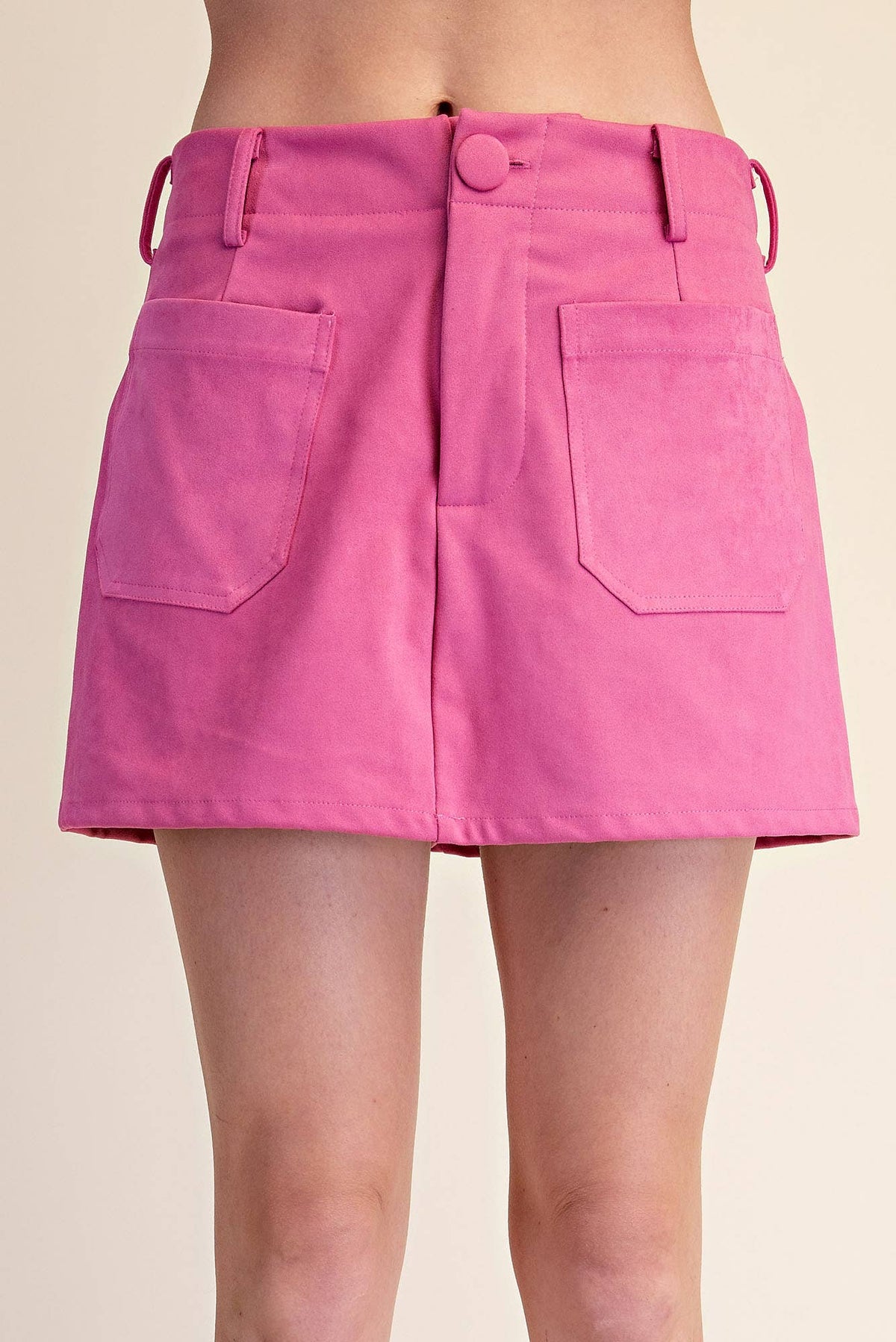 Suede-Look Soft Brush Stretchy Skort: Olive / L