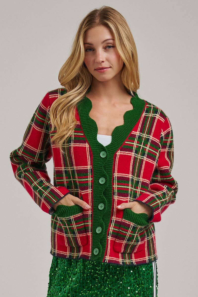CHRISTMAS PLAID CHECK SWEATER CARDIGAN _JLT00401-02: NAVY CHECK / S-M-L(2-2-2)