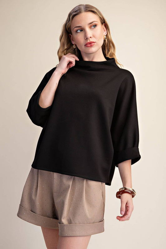 Mock Neck Sweatshirt: Black / M