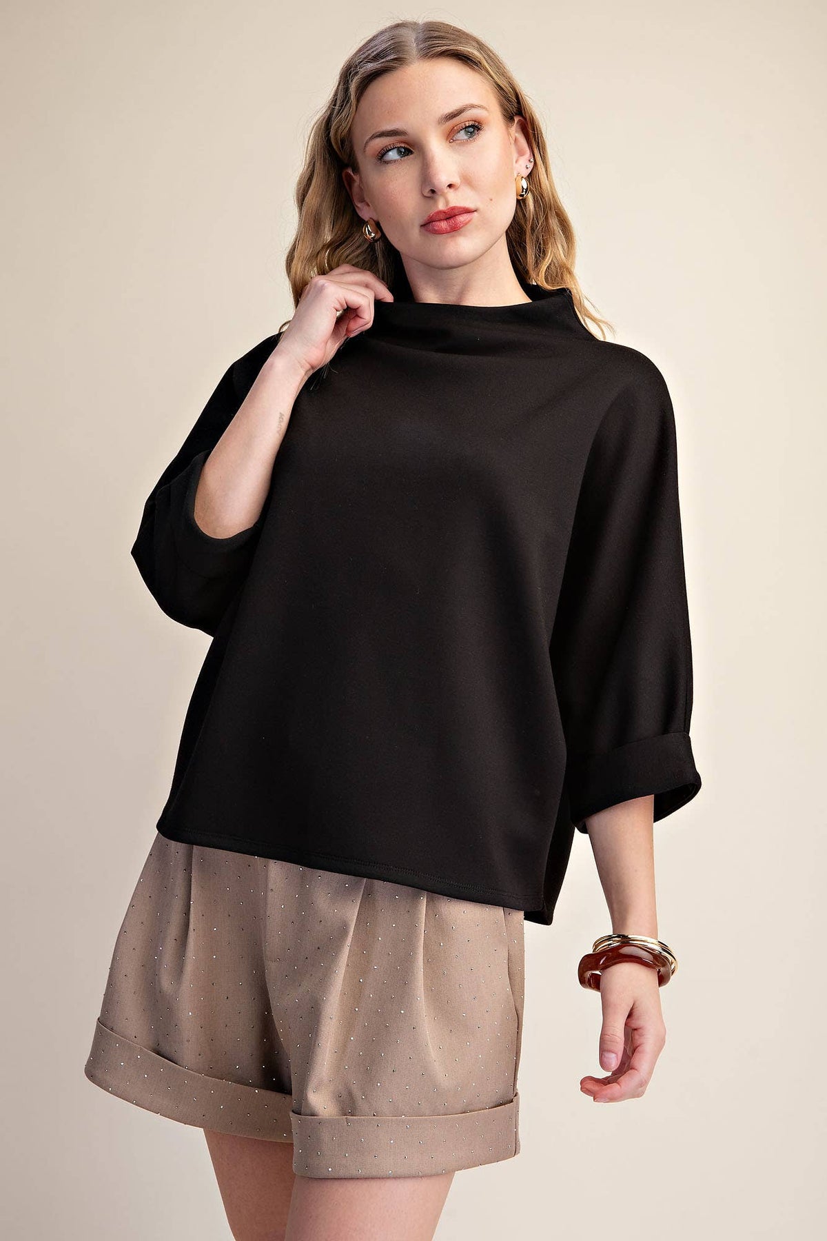 Mock Neck Sweatshirt: Black / S