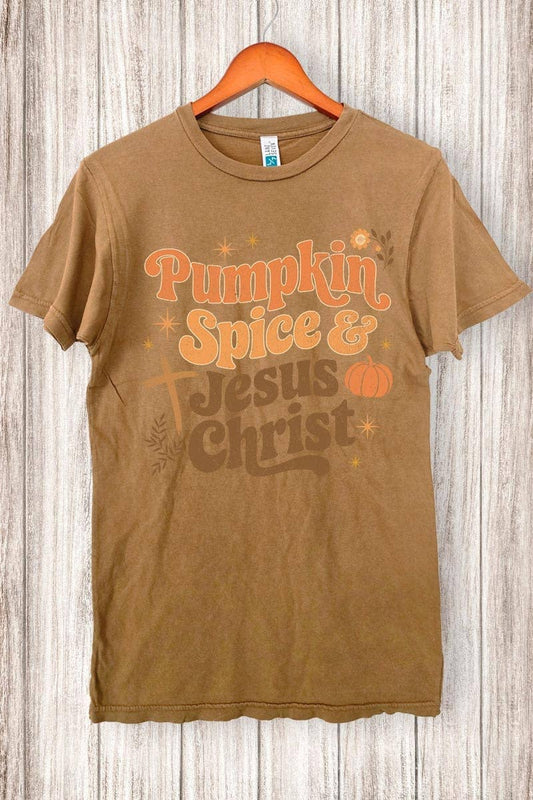Pumpkin Spice & Jesus Vintage Tee: CAMEL
