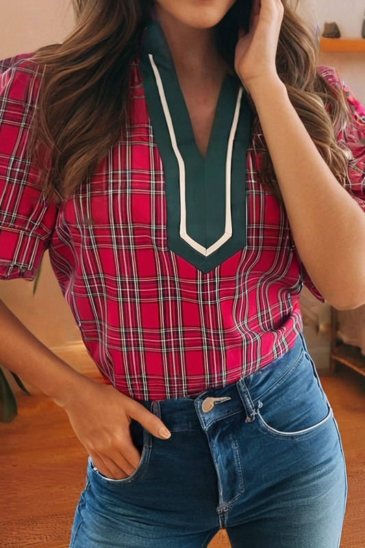 Meet Me Under the Mistletoe Plaid Blouse