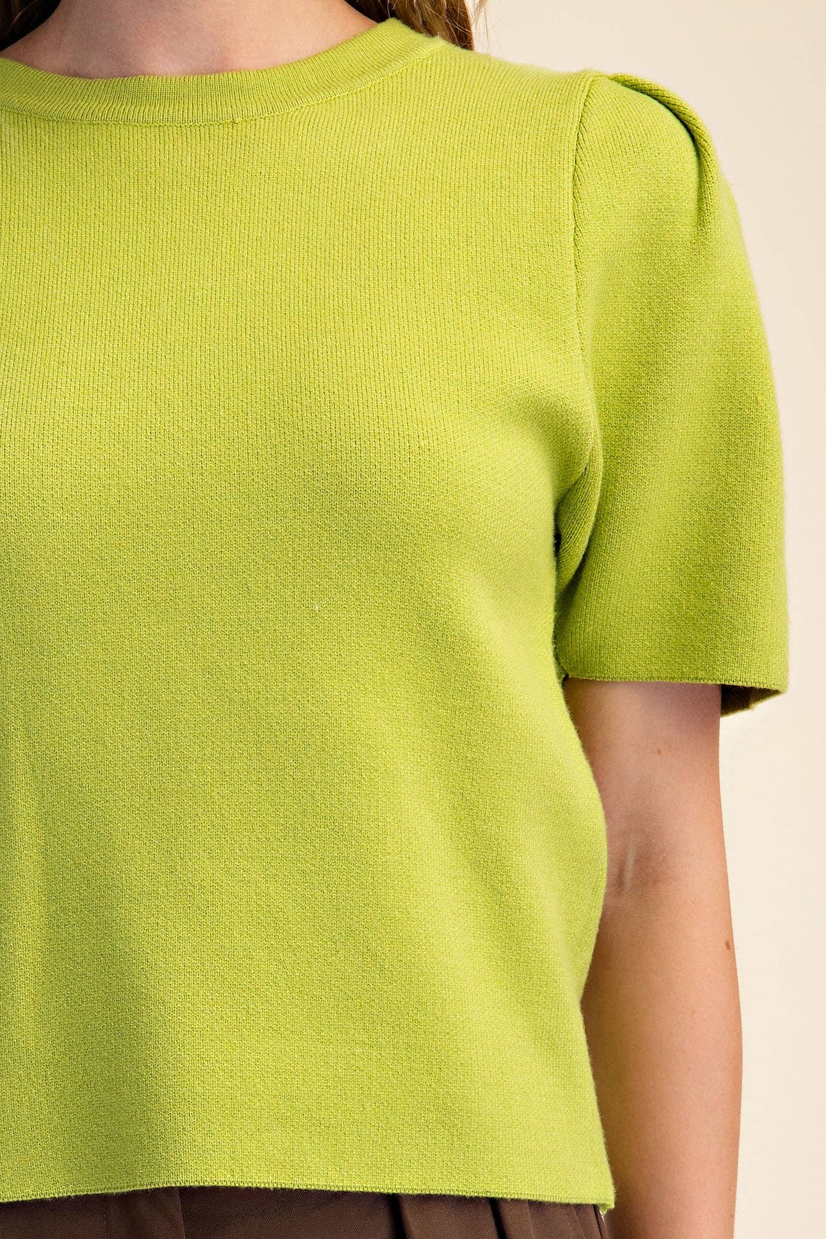 Puff Sleeve Pullover Knit Top: Teal / M
