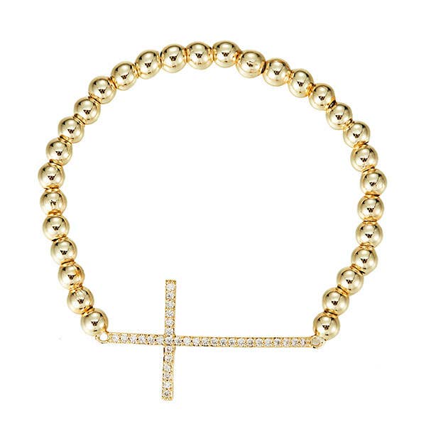 Pave CZ Cross Stretch Bangle Bracelet: Gold