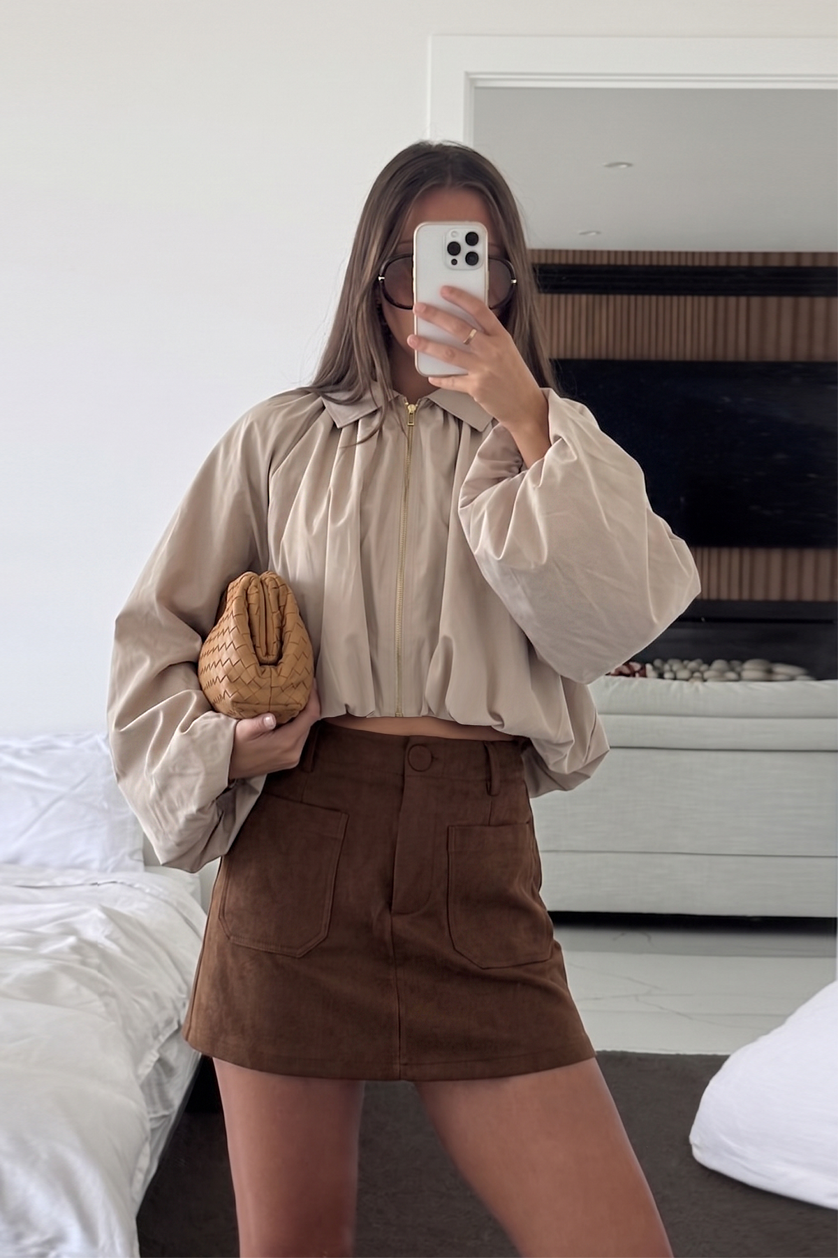Suede-Look Soft Brush Stretchy Skort: Olive / L