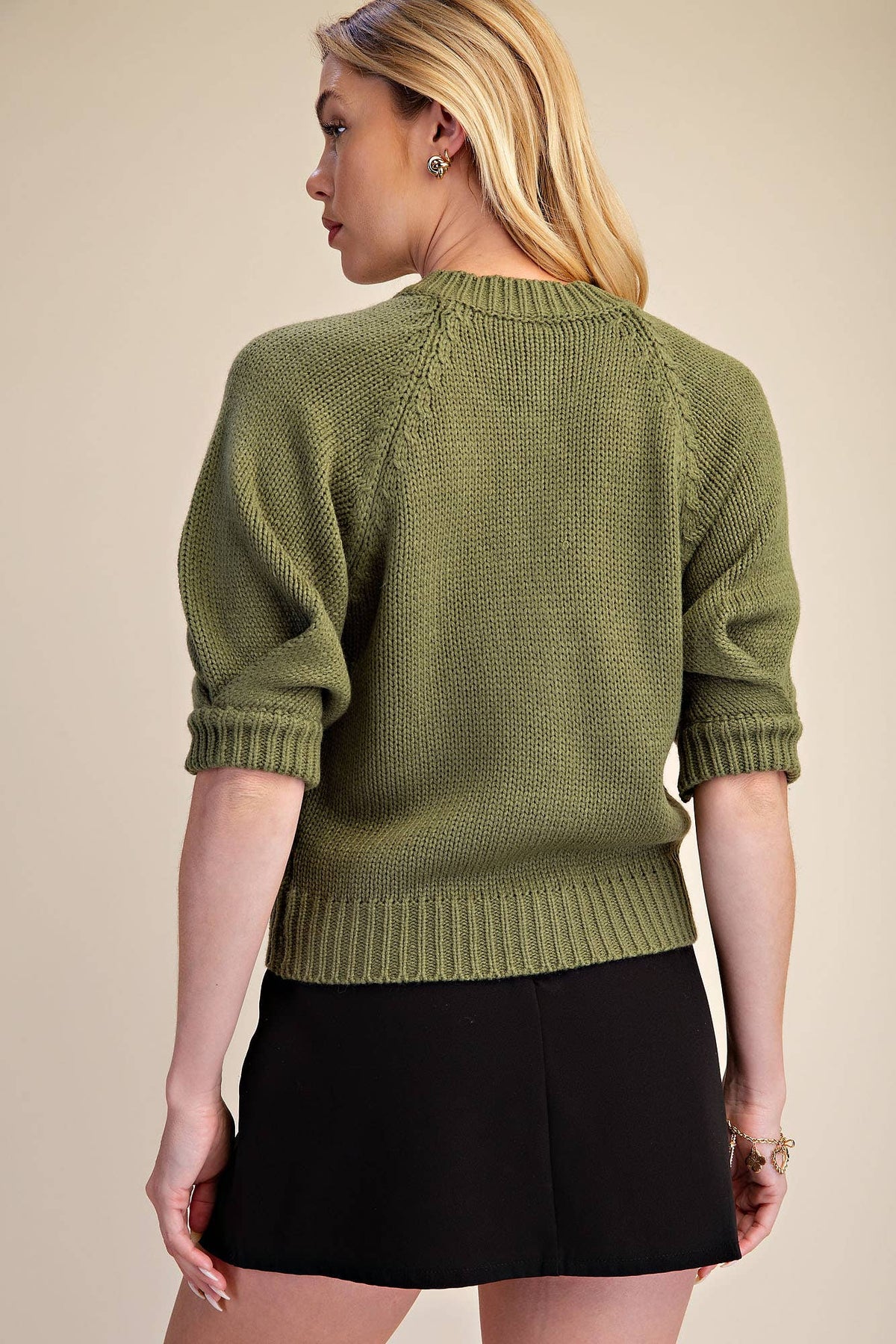 Puff Sleeve Sweater Cardigan: Black / M