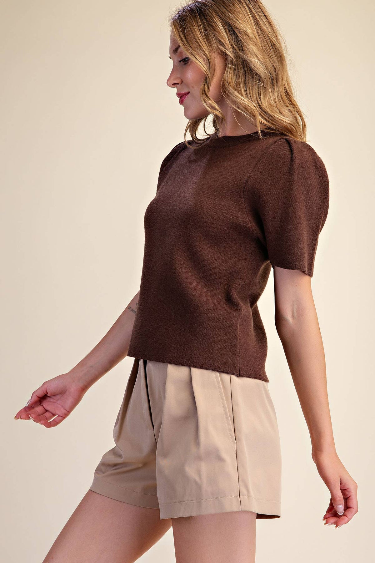 Puff Sleeve Pullover Knit Top: Teal / S