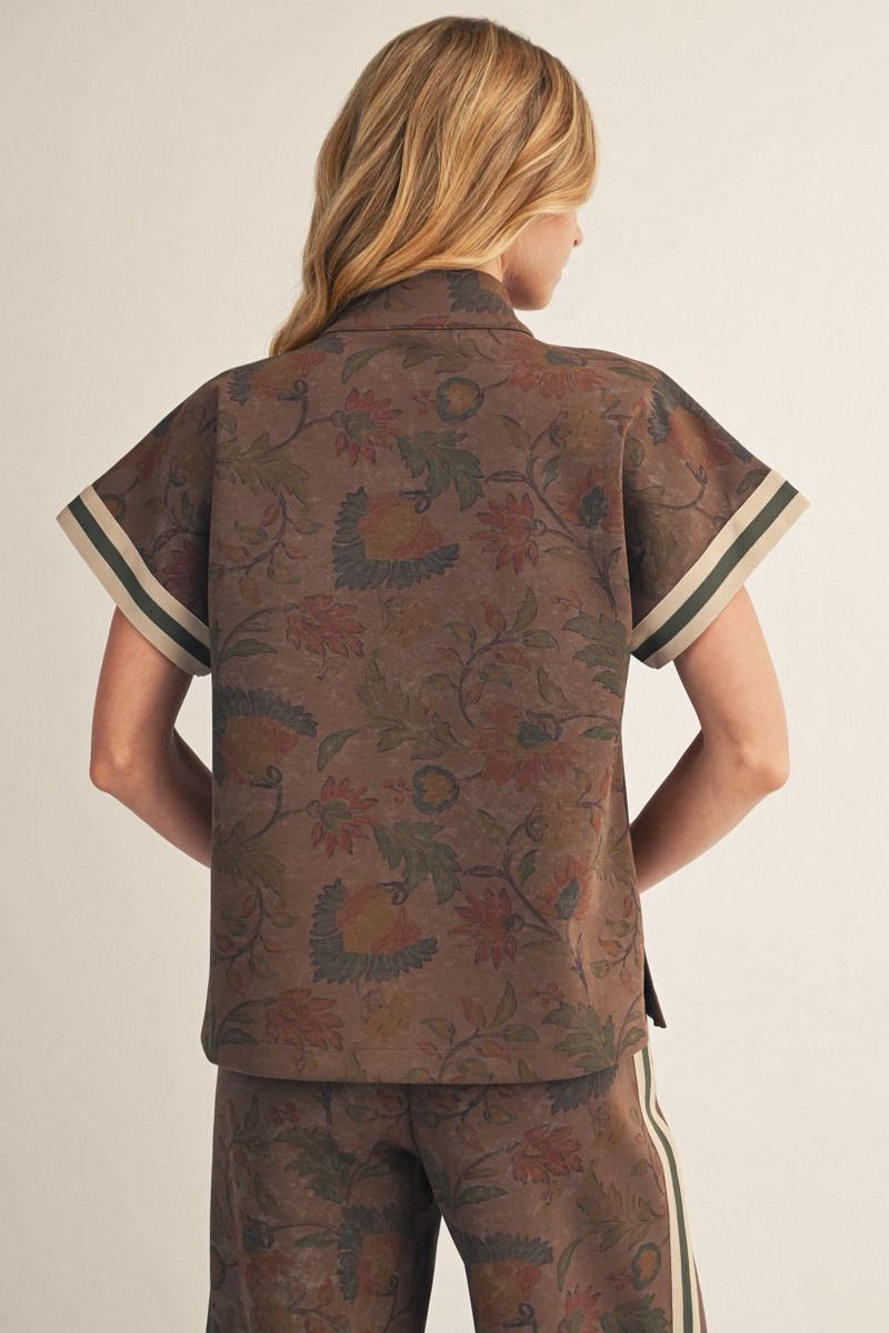 Espresso Floral Half-Zip Top
