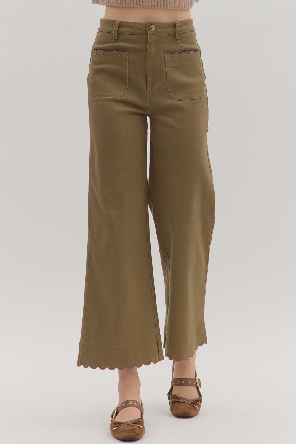 Olive Scalloped Pants