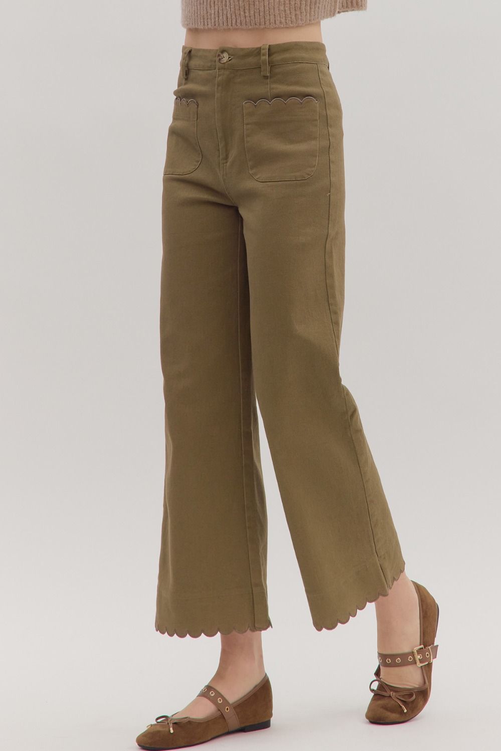 Olive Scalloped Pants