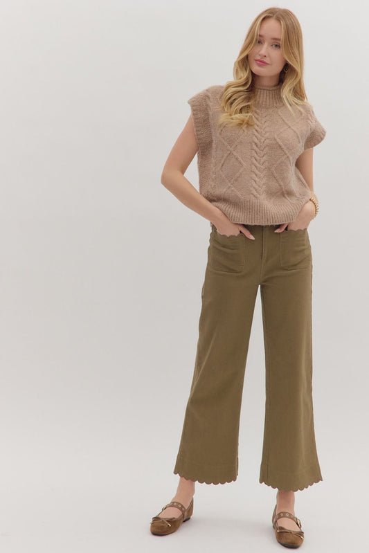 Olive Scalloped Pants