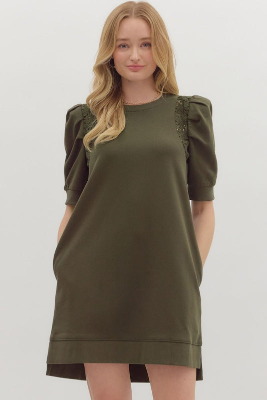 Olive Crochet Trim Inset Dress