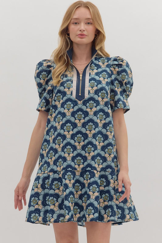 Reilly Retro Puff Sleeve Collared Dress