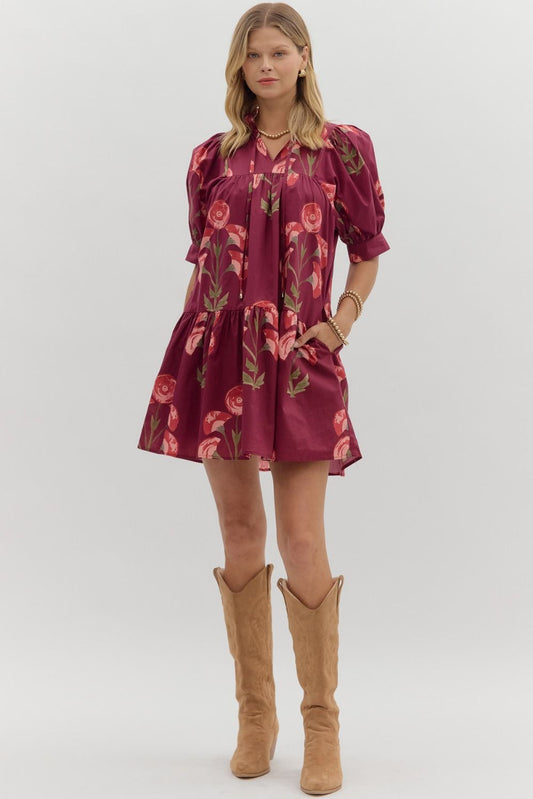 Audrey Ruffle Wine Dress