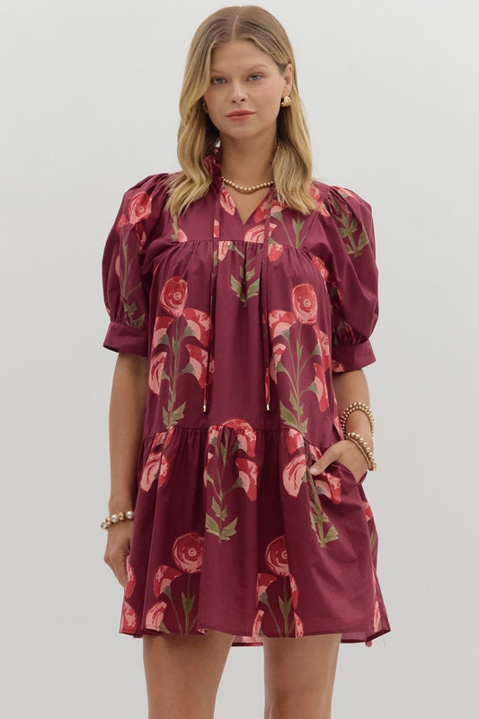 Audrey Ruffle Wine Dress