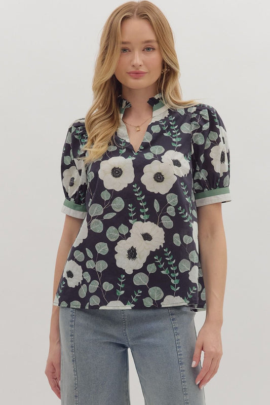 Poppy Floral Short Puff Sleeve Top