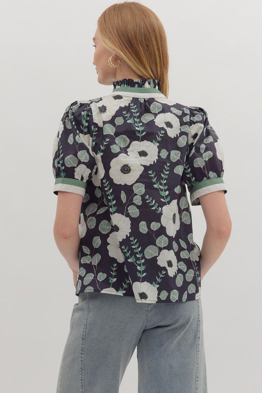 Poppy Floral Short Puff Sleeve Top