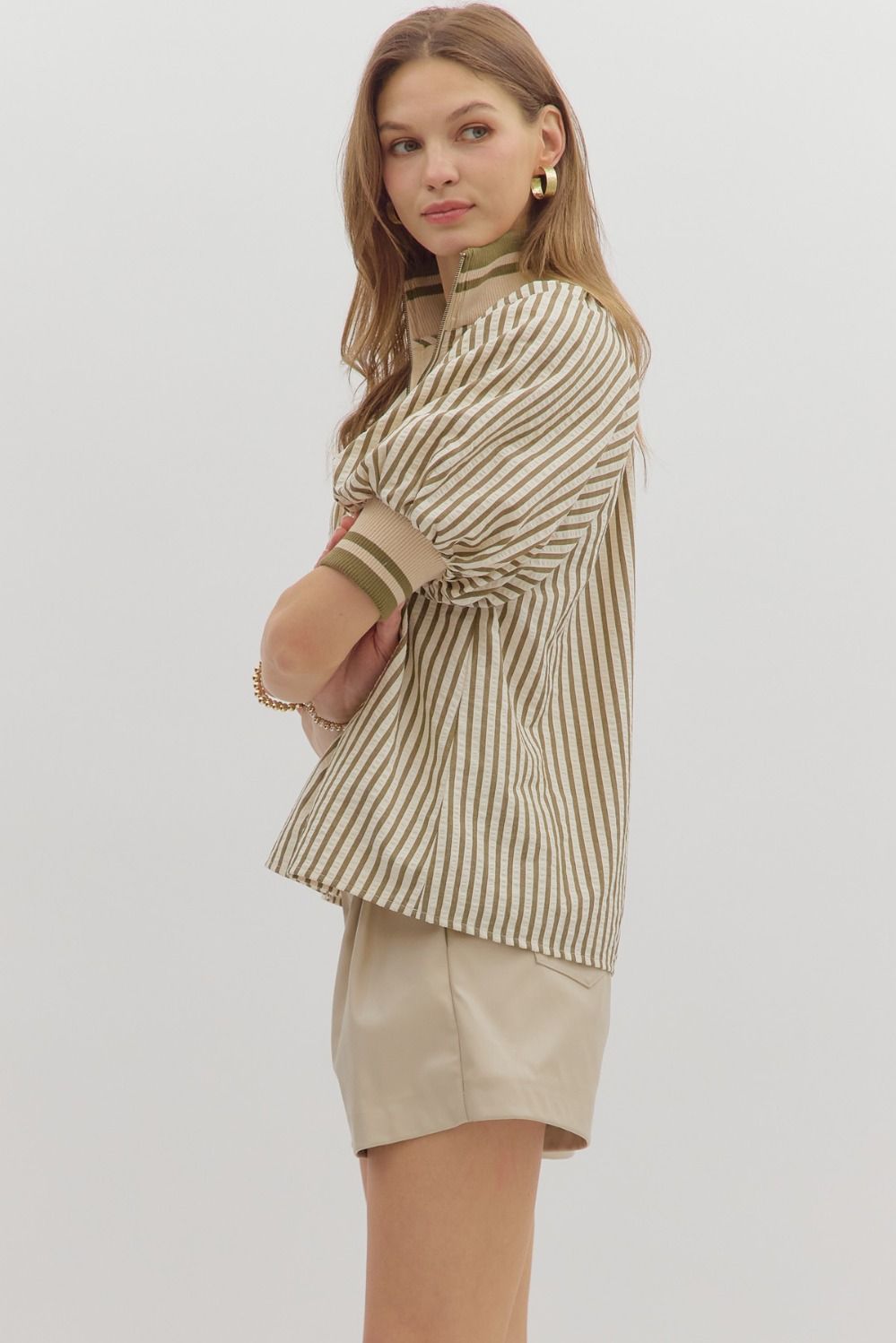 Hannah Striped Accent Collar Top
