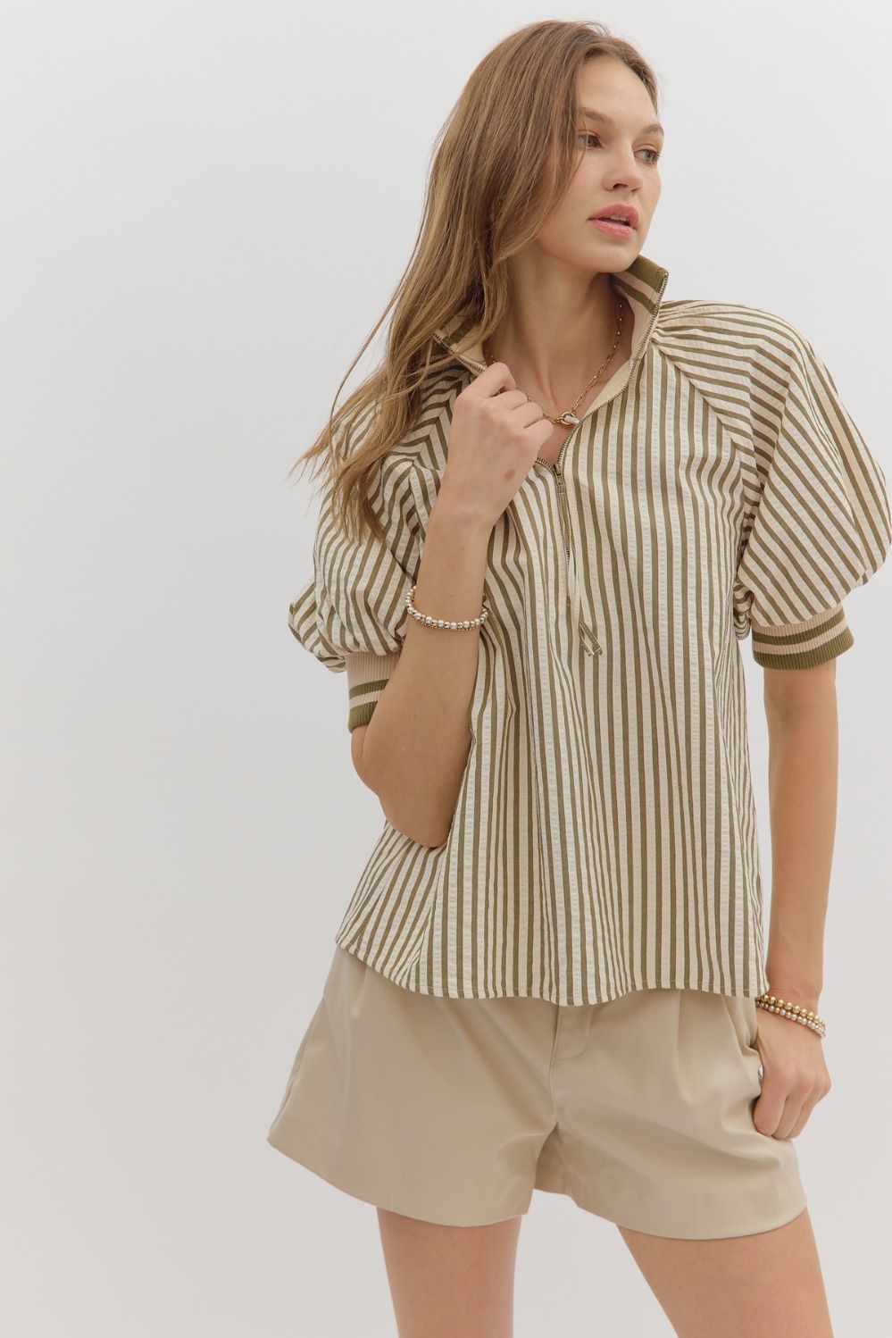 Hannah Striped Accent Collar Top