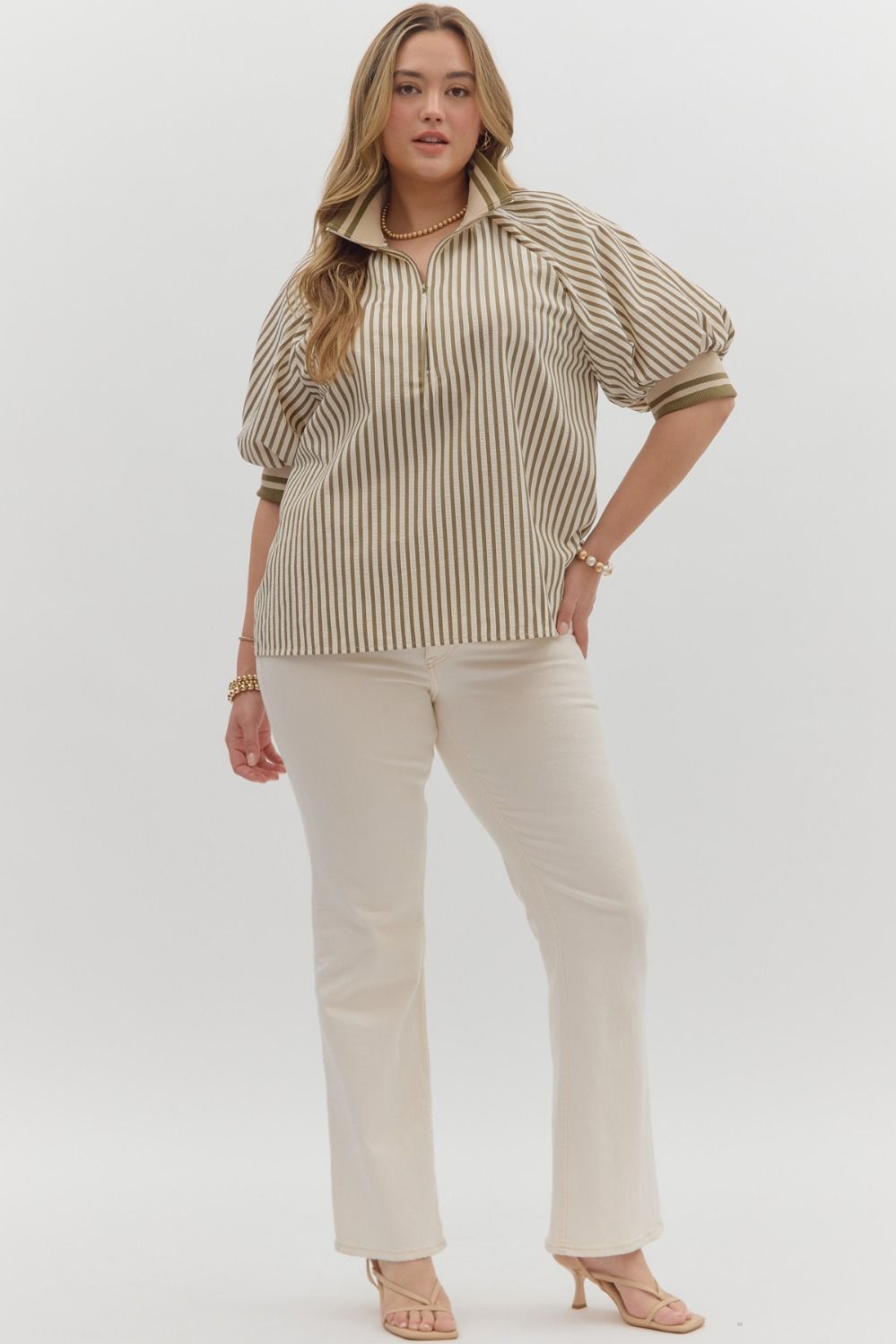 Hannah Striped Accent Collar Top