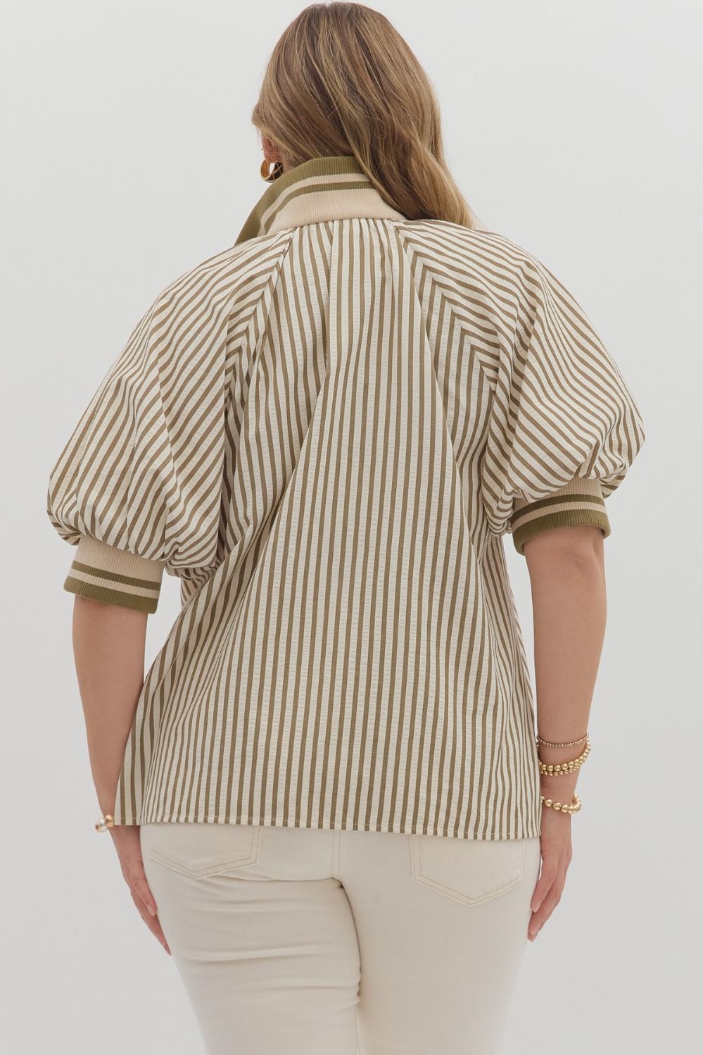 Hannah Striped Accent Collar Top