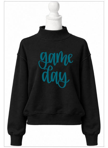 PREORDER Teal Game Day Black Mock Neck Sweatshirt